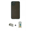 MARSİLYAN™- iPhone 11 Pro Max Kılıf Ahenk Çizgi Serisi - Siyah Polymer Nano Ekran Koruyucu + Rainbow Kamera Lens Koruma Cam - YL