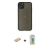 MARSİLYAN™- iPhone 11 Pro Max Kılıf Ahenk Çizgi Serisi - Siyah Polymer Nano Ekran Koruyucu + Renkli Kamera Lens Koruma Cam - TU