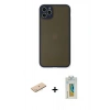 MARSİLYAN™- iPhone 11 Pro Max Kılıf Ahenk Çizgi Serisi - Siyah Polymer Nano Ekran Koruyucu + Renkli Kamera Lens Koruma Cam - MI