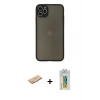 MARSİLYAN™- iPhone 11 Pro Max Kılıf Ahenk Çizgi Serisi - Siyah Polymer Nano Ekran Koruyucu + Renkli Kamera Lens Koruma Cam - PE