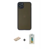 MARSİLYAN™- iPhone 11 Pro Max Kılıf Ahenk Çizgi Serisi - Siyah Polymer Nano Ekran Koruyucu + Sarı Renkli Kamera Lens Koruma Cam