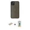 MARSİLYAN™- iPhone 11 Pro Max Kılıf Ahenk Çizgi Serisi - Siyah Polymer Nano Ekran Koruyucu + Sarı Renkli Kamera Lens Koruma Cam