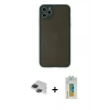 MARSİLYAN™- iPhone 11 Pro Max Kılıf Ahenk Çizgi Serisi - Siyah Polymer Nano Ekran Koruyucu + Siyah Pers Alüminyum Kamera Lens
