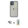 MARSİLYAN™- iPhone 11 Pro Max Kılıf Ahenk Çizgi Serisi - Siyah Polymer Nano Ekran Koruyucu + Siyah Pers Alüminyum Kamera Lens