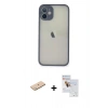 MARSİLYAN™- iPhone 11 Pro Max Kılıf Ahenk Çizgi Serisi - Siyah Seramik Nano Ekran Koruyucu + Renkli Kamera Lens Koruma Cam - MI