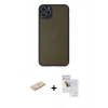 MARSİLYAN™- iPhone 11 Pro Max Kılıf Ahenk Çizgi Serisi - Siyah Seramik Nano Ekran Koruyucu + Renkli Kamera Lens Koruma Cam - MI