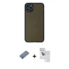 MARSİLYAN™- iPhone 11 Pro Max Kılıf Ahenk Çizgi Serisi - Siyah Seramik Nano Ekran Koruyucu + Metal Kamera Lens Koruma Cam - GS