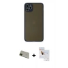 MARSİLYAN™- iPhone 11 Pro Max Kılıf Ahenk Çizgi Serisi - Siyah Seramik Nano Ekran Koruyucu + Rainbow Kamera Lens Koruma Cam - YL
