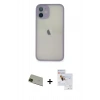MARSİLYAN™- iPhone 11 Pro Max Kılıf Ahenk Çizgi Serisi - Siyah Seramik Nano Ekran Koruyucu + Rainbow Kamera Lens Koruma Cam - YL