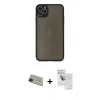 MARSİLYAN™- iPhone 11 Pro Max Kılıf Ahenk Çizgi Serisi - Siyah Seramik Nano Ekran Koruyucu + Rainbow Kamera Lens Koruma Cam - YL