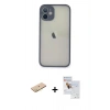 MARSİLYAN™- iPhone 11 Pro Max Kılıf Ahenk Çizgi Serisi - Siyah Seramik Nano Ekran Koruyucu + Renkli Kamera Lens Koruma Cam - SI