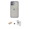 MARSİLYAN™- iPhone 11 Pro Max Kılıf Ahenk Çizgi Serisi - Siyah Seramik Nano Ekran Koruyucu + Renkli Kamera Lens Koruma Cam - TU