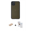 MARSİLYAN™- iPhone 11 Pro Max Kılıf Ahenk Çizgi Serisi - Siyah Seramik Nano Ekran Koruyucu + Renkli Kamera Lens Koruma Cam - TU
