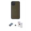 MARSİLYAN™- iPhone 11 Pro Max Kılıf Ahenk Çizgi Serisi - Siyah Seramik Nano Ekran Koruyucu + Shine Kamera Lens Koruma Cam - PE
