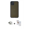 MARSİLYAN™- iPhone 11 Pro Max Kılıf Ahenk Çizgi Serisi - Siyah Seramik Nano Ekran Koruyucu + Yeşil Pers Alüminyum Kamera Lens