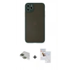 MARSİLYAN™- iPhone 11 Pro Max Kılıf Ahenk Çizgi Serisi - Siyah Seramik Nano Ekran Koruyucu + Yeşil Pers Alüminyum Kamera Lens