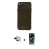 MARSİLYAN™- iPhone 11 Pro Max Kılıf Ahenk Doku - Şeffaf 360 Full Body Arka Koruyucu + Pers Alüminyum Kamera Lens - SH