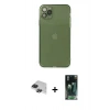MARSİLYAN™- iPhone 11 Pro Max Kılıf Ahenk Doku - Şeffaf 360 Full Body Arka Koruyucu + Pers Alüminyum Kamera Lens - SH