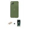 MARSİLYAN™- iPhone 11 Pro Max Kılıf Ahenk Doku - Şeffaf 360 Full Body Arka Koruyucu + Renkli Kamera Lens Koruma Cam - YL