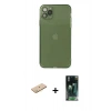 MARSİLYAN™- iPhone 11 Pro Max Kılıf Ahenk Doku - Şeffaf 360 Full Body Arka Koruyucu + Renkli Kamera Lens Koruma Cam - SI