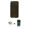 MARSİLYAN™- iPhone 11 Pro Max Kılıf Ahenk Doku - Şeffaf 360 Full Body Arka Koruyucu + Pers Alüminyum Kamera Lens - YL