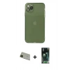 MARSİLYAN™- iPhone 11 Pro Max Kılıf Ahenk Doku - Şeffaf 360 Full Body Arka Koruyucu + Yeşil Rainbow Kamera Lens Koruma Cam