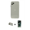 MARSİLYAN™- iPhone 11 Pro Max Kılıf Ahenk Doku - Şeffaf 360 Full Body Arka Koruyucu + Yeşil Rainbow Kamera Lens Koruma Cam