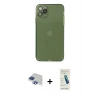 MARSİLYAN™- iPhone 11 Pro Max Kılıf Ahenk Doku - Şeffaf Pasifik Cam Ekran Koruyucu + Lacivert Pers Alüminyum Kamera Lens