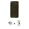 MARSİLYAN™- iPhone 11 Pro Max Kılıf Ahenk Doku - Şeffaf Pasifik Cam Ekran Koruyucu + Lacivert Pers Alüminyum Kamera Lens