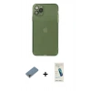MARSİLYAN™- iPhone 11 Pro Max Kılıf Ahenk Doku - Şeffaf Pasifik Cam Ekran Koruyucu + Metal Kamera Lens Koruma Cam - MR