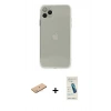 MARSİLYAN™- iPhone 11 Pro Max Kılıf Ahenk Doku - Şeffaf Pasifik Cam Ekran Koruyucu + Renkli Kamera Lens Koruma Cam - PE