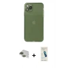 MARSİLYAN™- iPhone 11 Pro Max Kılıf Ahenk Doku - Şeffaf Pasifik Cam Ekran Koruyucu + Pers Alüminyum Kamera Lens - YL