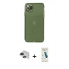 MARSİLYAN™- iPhone 11 Pro Max Kılıf Ahenk Doku - Şeffaf Pasifik Cam Ekran Koruyucu + Pers Alüminyum Kamera Lens - SH