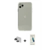 MARSİLYAN™- iPhone 11 Pro Max Kılıf Ahenk Doku - Şeffaf Pasifik Cam Ekran Koruyucu + Pers Alüminyum Kamera Lens - SH