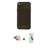MARSİLYAN™- iPhone 11 Pro Max Kılıf Ahenk Doku - Şeffaf Pasifik Cam Ekran Koruyucu + Pers Alüminyum Kamera Lens - KI