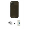 MARSİLYAN™- iPhone 11 Pro Max Kılıf Ahenk Doku - Şeffaf Pasifik Cam Ekran Koruyucu + Pers Alüminyum Kamera Lens - SH