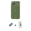 MARSİLYAN™- iPhone 11 Pro Max Kılıf Ahenk Doku - Şeffaf Pasifik Cam Ekran Koruyucu + Shine Kamera Lens Koruma Cam - MI