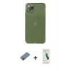 MARSİLYAN™- iPhone 11 Pro Max Kılıf Ahenk Doku - Şeffaf Pasifik Cam Ekran Koruyucu + Shine Kamera Lens Koruma Cam - PE