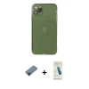 MARSİLYAN™- iPhone 11 Pro Max Kılıf Ahenk Doku - Şeffaf Pasifik Cam Ekran Koruyucu + Shine Kamera Lens Koruma Cam - SH