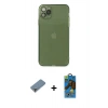 MARSİLYAN™- iPhone 11 Pro Max Kılıf Ahenk Doku - Siyah 18D Cam Ekran Koruyucu + Metal Kamera Lens Koruma Cam - AKYL