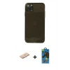 MARSİLYAN™- iPhone 11 Pro Max Kılıf Ahenk Doku - Siyah 18D Cam Ekran Koruyucu + Renkli Kamera Lens Koruma Cam - MI