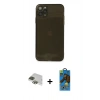 MARSİLYAN™- iPhone 11 Pro Max Kılıf Ahenk Doku - Siyah 18D Cam Ekran Koruyucu + Pers Alüminyum Kamera Lens - YL