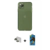 MARSİLYAN™- iPhone 11 Pro Max Kılıf Ahenk Doku - Siyah 18D Cam Ekran Koruyucu + Pers Alüminyum Kamera Lens - YL