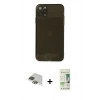 MARSİLYAN™- iPhone 11 Pro Max Kılıf Ahenk Doku - Siyah 20D Premium Cam Ekran Koruyucu + Pers Alüminyum Kamera Lens - YL