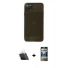 MARSİLYAN™- iPhone 11 Pro Max Kılıf Ahenk Doku - Siyah 34D Hayalet Izgaralı Cam + Kamera Lens Koruma Cam - SF
