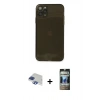MARSİLYAN™- iPhone 11 Pro Max Kılıf Ahenk Doku - Siyah 34D Hayalet Izgaralı Cam + Pers Alüminyum Kamera Lens - LT