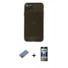 MARSİLYAN™- iPhone 11 Pro Max Kılıf Ahenk Doku - Siyah 34D Hayalet Izgaralı Cam + Metal Kamera Lens Koruma Cam - MR