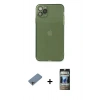 MARSİLYAN™- iPhone 11 Pro Max Kılıf Ahenk Doku - Siyah 34D Hayalet Izgaralı Cam + Shine Kamera Lens Koruma Cam - GI