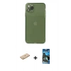 MARSİLYAN™- iPhone 11 Pro Max Kılıf Ahenk Doku - Siyah 34D Izgaralı Cam + Renkli Kamera Lens Koruma Cam - SI