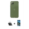 MARSİLYAN™- iPhone 11 Pro Max Kılıf Ahenk Doku - Siyah 34D Izgaralı Cam + Kamera Lens Koruma Cam - SF